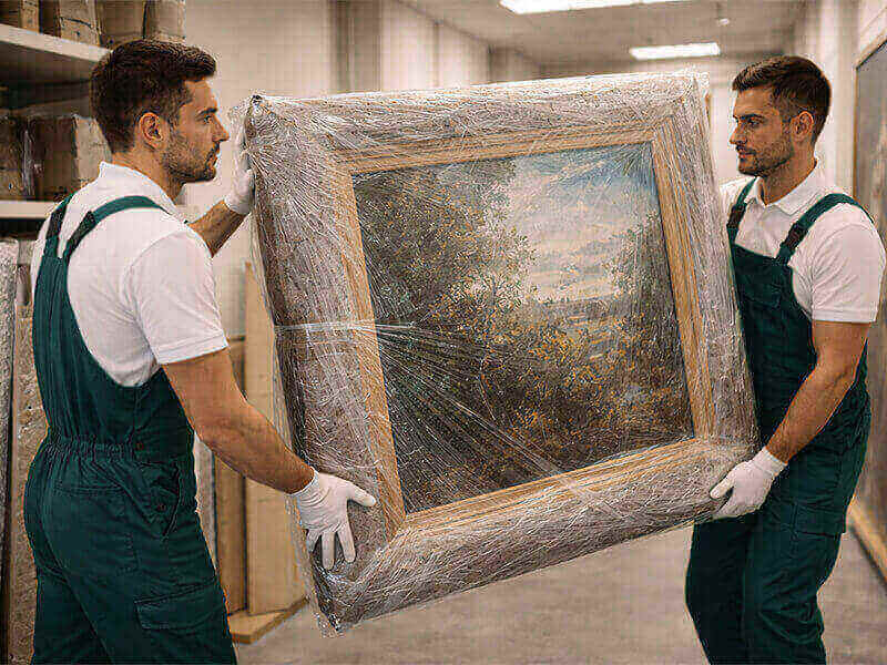 operatori durante il trasporto di un quadro